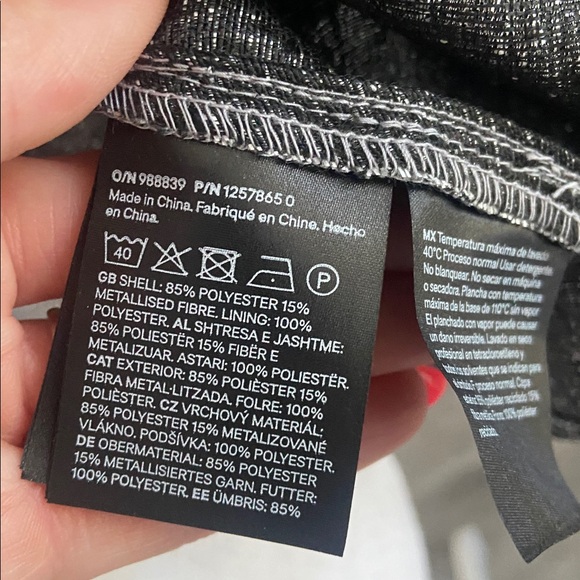 H&M silver metallic tie front top bubble sleeve blouse peplum pewter medium - Picture 8 of 17